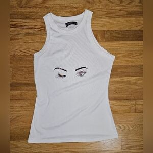 White Sleeveless Top with Eye Design